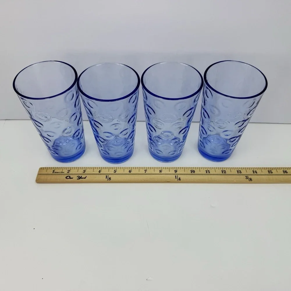 Set of 8 Blue Pasabahce Cirque Bubble Circle Ring Glasses High‎ Ball Barware